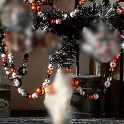 Raz Eric Cortina 6' Halloween Black And Orange Reflector Ball Glass Garland G4453120