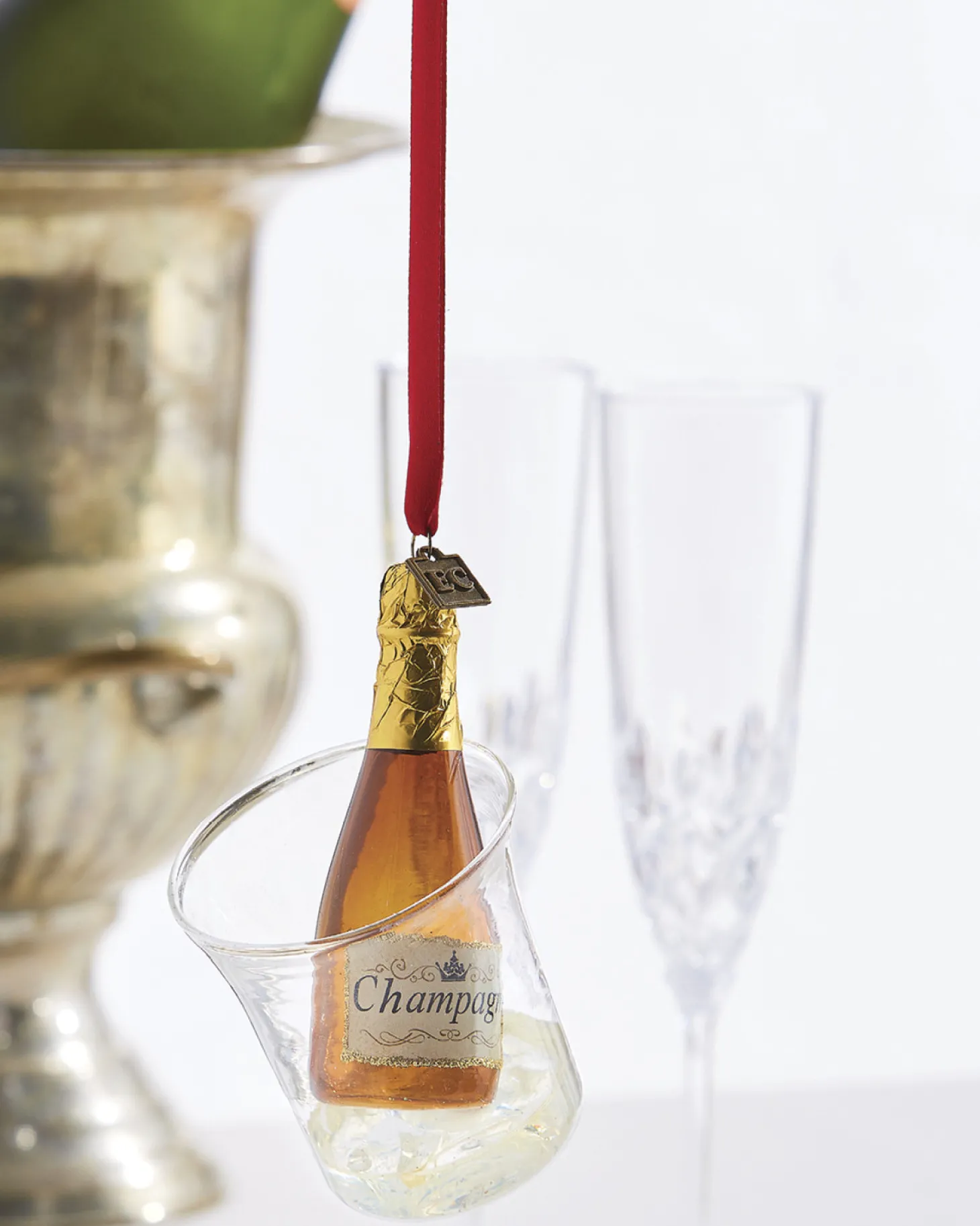 Raz Eric Cortina 4.25" Ice Bucket With Champagne Glass Christmas Ornament 4053111