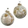 Raz Eric Cortina 3.5" Ivory And Gold Flora And Fauna Ball Glass Christmas Ornament 4453144