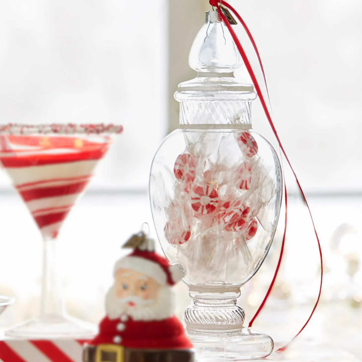 Raz Eric Cortina 8.25" Large Peppermint Candy Jar Glass Christmas 4453127