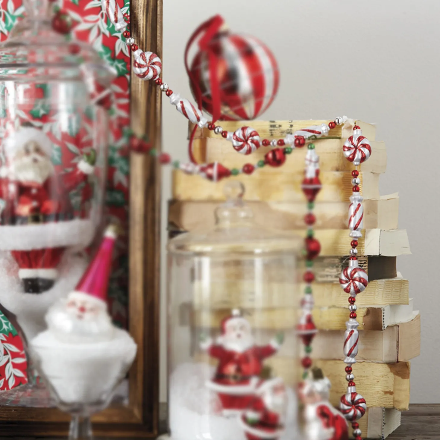 Raz Eric Cortina 3' Peppermint Candy Glass Christmas Tree Garland G4253136