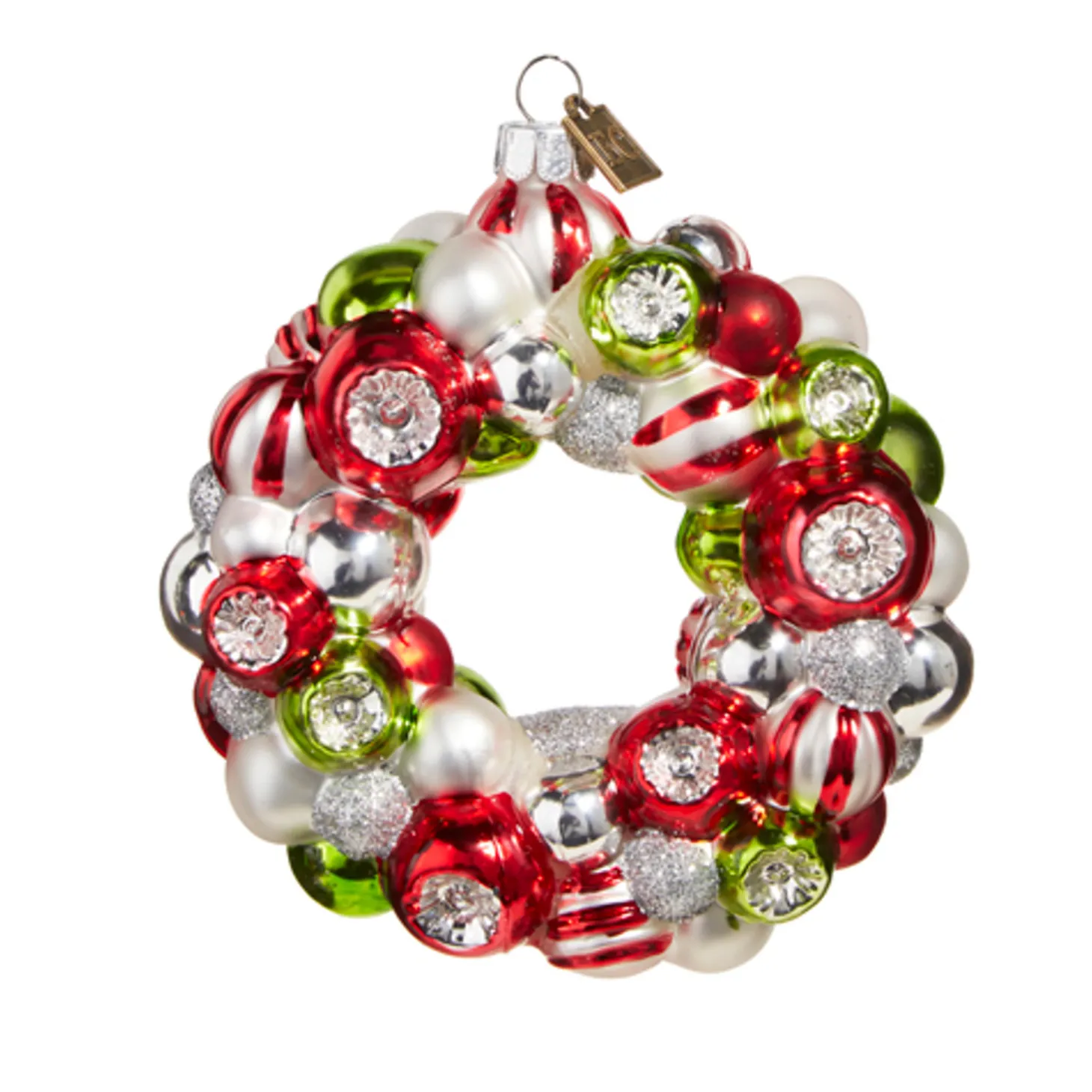 Raz Eric Cortina 4" Red, Green, And White Wreath Glass Christmas Ornament 4353164