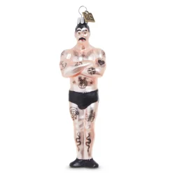 Raz Eric Cortina 4" Tattooed Man Glass Christmas Ornament 4353140