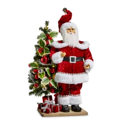 Raz Eric Cortina 24" Traditional Jeweled Santa With Lighted Christmas Tree Figure 4415628