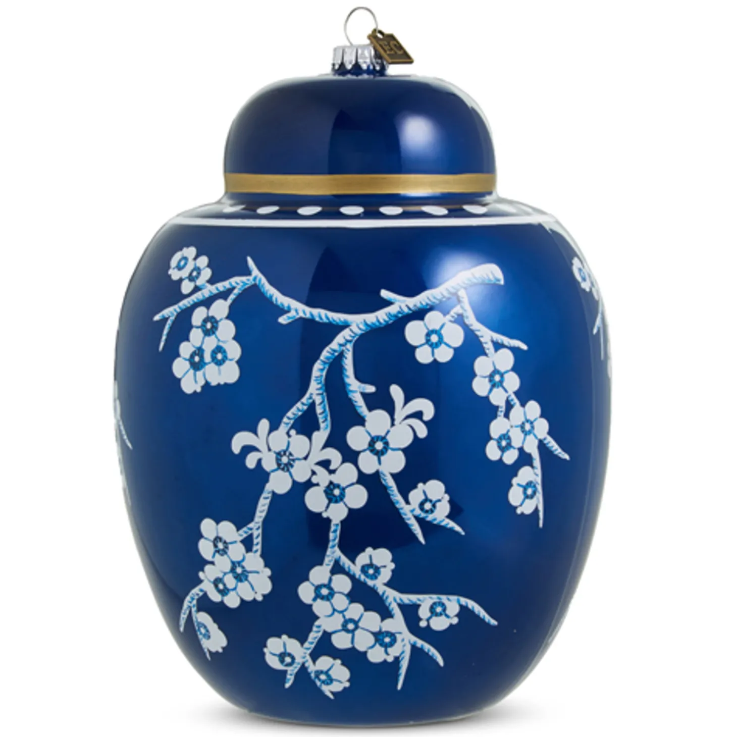 Raz Eric Cortina Large 8" Dark Blue Ginger Jar Glass Christmas Ornament 4353146