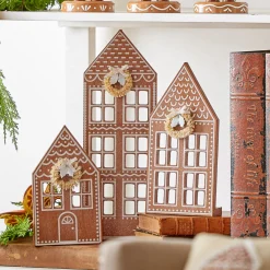 Raz Flat Wooden Gingerbread Christmas Houses Set Of 3 4416112