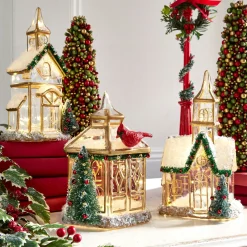 Raz Glass Lighted Gold Church Or Pagoda Christmas Figure