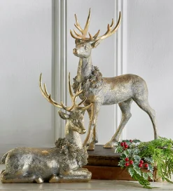 Raz Gold Deer With Christmas Wreath Figure Set Of 2 4211148