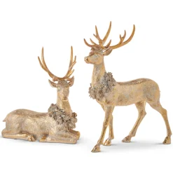 Raz Gold Deer With Christmas Wreath Figure Set Of 2 4211148