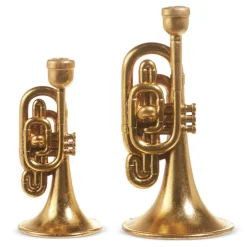 Raz Gold Horn Taper Christmas Candle Holders Set Of 2 4310185