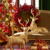 Raz Gold Large Laying Or Standing Deer With Wreath Christmas Decoration
