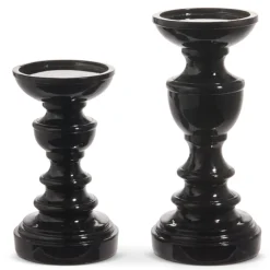 Raz High Shine Black Pillar Or Taper Halloween Candle Holders