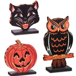 Raz Jack O Lantern, Scaredy Cat, Or Owl Block Cut Out Standing Halloween Sign