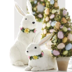 Raz Large White Sisal Bunnies Easter Figures Set Of 2 4303437