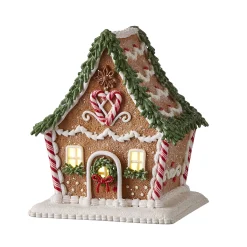 Raz LED Lighted Holiday Spice Gingerbread House Christmas House Figure