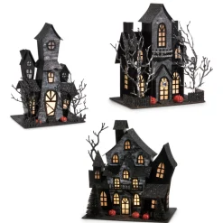 Raz Lighted Black Haunted House Halloween Decorations
