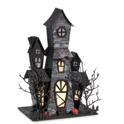 Raz Lighted Black Haunted House Halloween Decorations