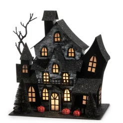 Raz Lighted Black Haunted House Halloween Decorations