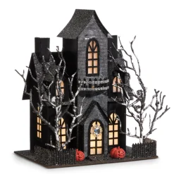 Raz Lighted Black Haunted House Halloween Decorations