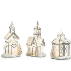 Raz Lighted Silver Church Or Pagoda Glass Christmas House Decoration