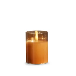 Raz Pillar Battery Operated Flickering Candle In Gold Glass