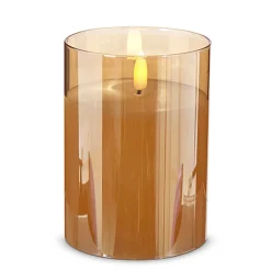 Raz Pillar Battery Operated Flickering Candle In Gold Glass