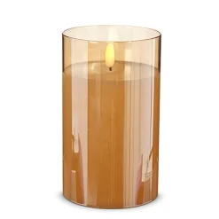 Raz Pillar Battery Operated Flickering Candle In Gold Glass