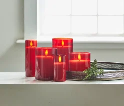 Raz Pillar Battery Operated Flickering Candle In Red Glass