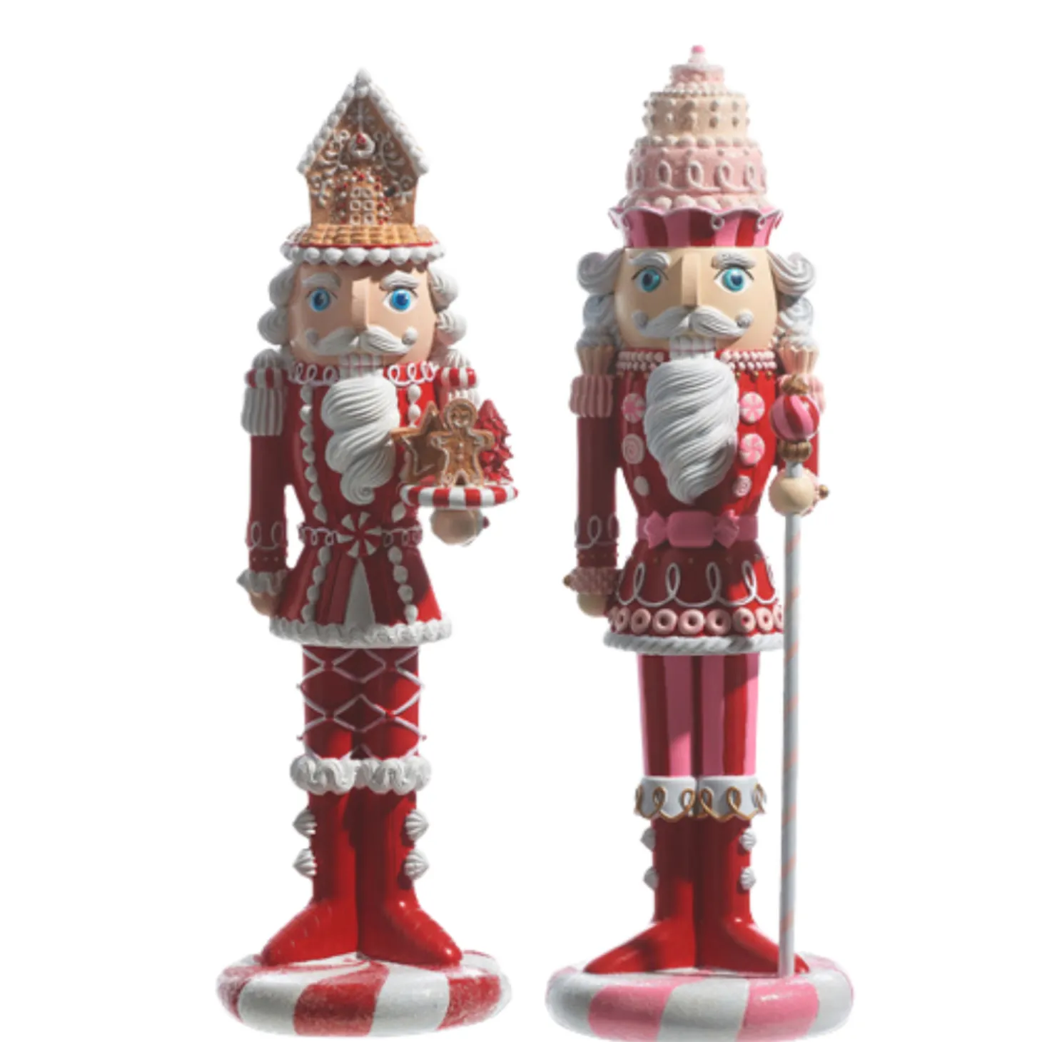 Raz Pink And Red Large Gingerbread Nutcracker Christmas Figures
