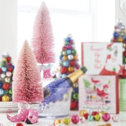 Raz Pink Bottle Brush Tree With Elf Shoes Christmas Decoration 4227115