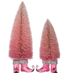 Raz Pink Bottle Brush Tree With Elf Shoes Christmas Decoration 4227115
