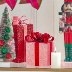 Raz Red And Pink Sparkle Christmas Package Decorations 4306657