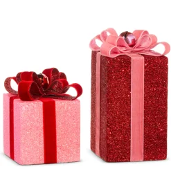 Raz Red And Pink Sparkle Christmas Package Decorations 4306657