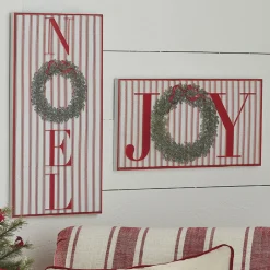 Raz Red And White Striped Joy Or Noel Metal Framed Christmas Sign