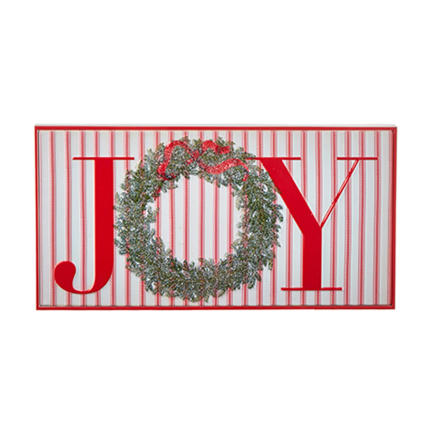 Raz Red And White Striped Joy Or Noel Metal Framed Christmas Sign