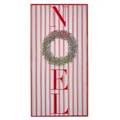 Raz Red And White Striped Joy Or Noel Metal Framed Christmas Sign