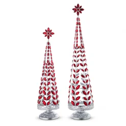 Raz Red Jeweled Tree With Silver Glitter Set Of 2 4313507