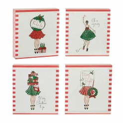 Raz Set Of 4 6" Holiday Shopper Block Christmas Signs 4016290