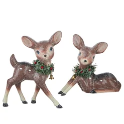 Raz Set Of 2 12.75" Large Reindeer With Bottle Brush Wreath Christmas Figure 4212557
