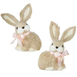 Raz Set Of 2 7" Sisal Bunny Decorations 4253304