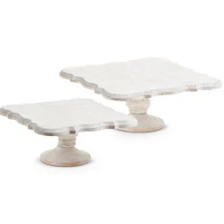 Raz Set Of 2 13" Square Wooden White Washed Pedestal Christmas Decoration 4328017