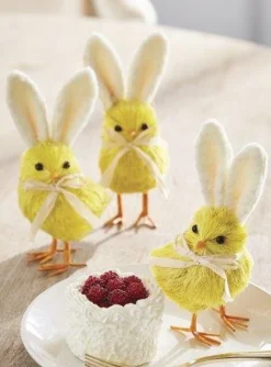 Raz Set Of 3 6" Yellow Easter Chicks With Bunny Ears 4353309