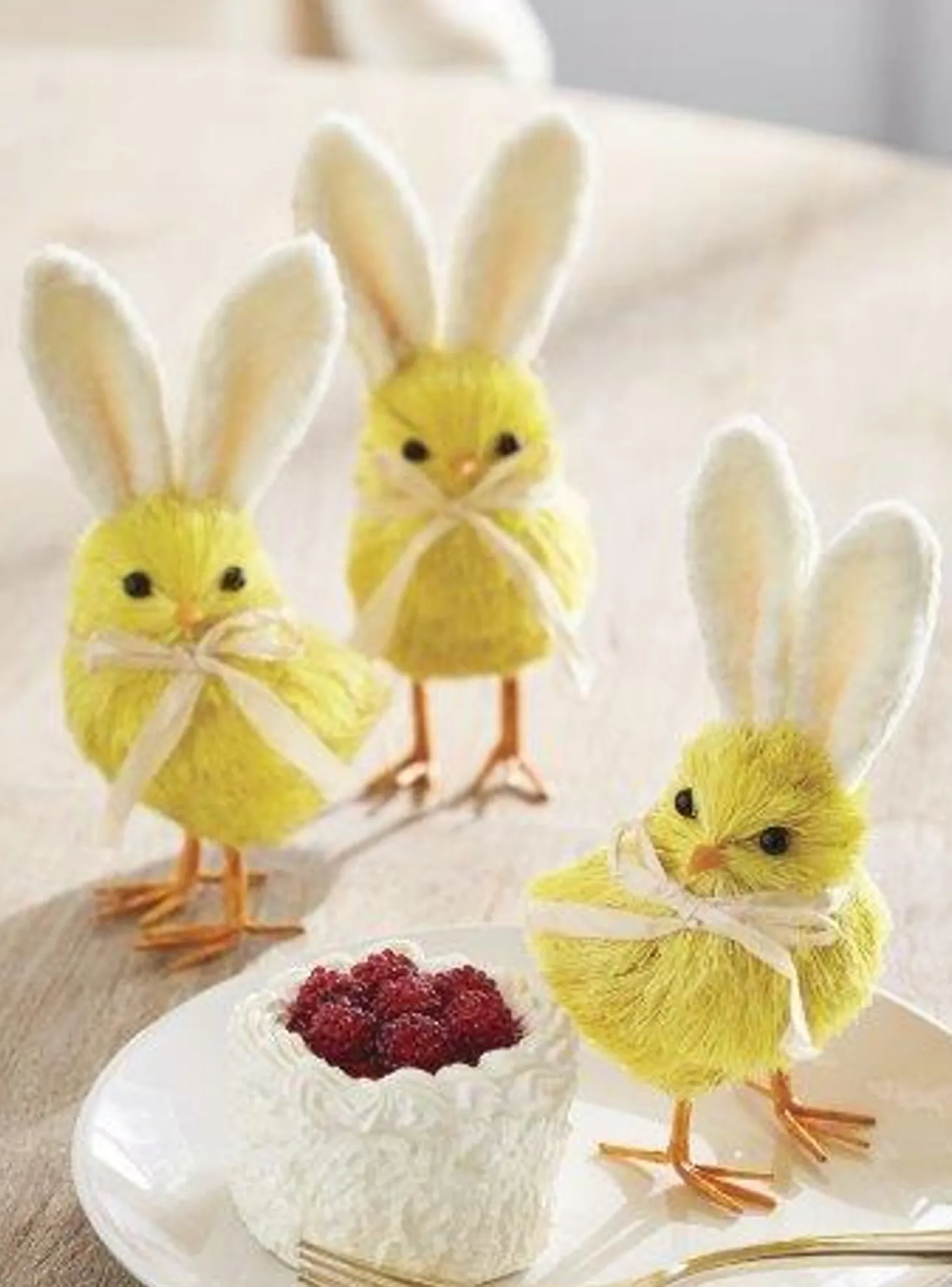 Raz Set Of 3 6" Yellow Easter Chicks With Bunny Ears 4353309
