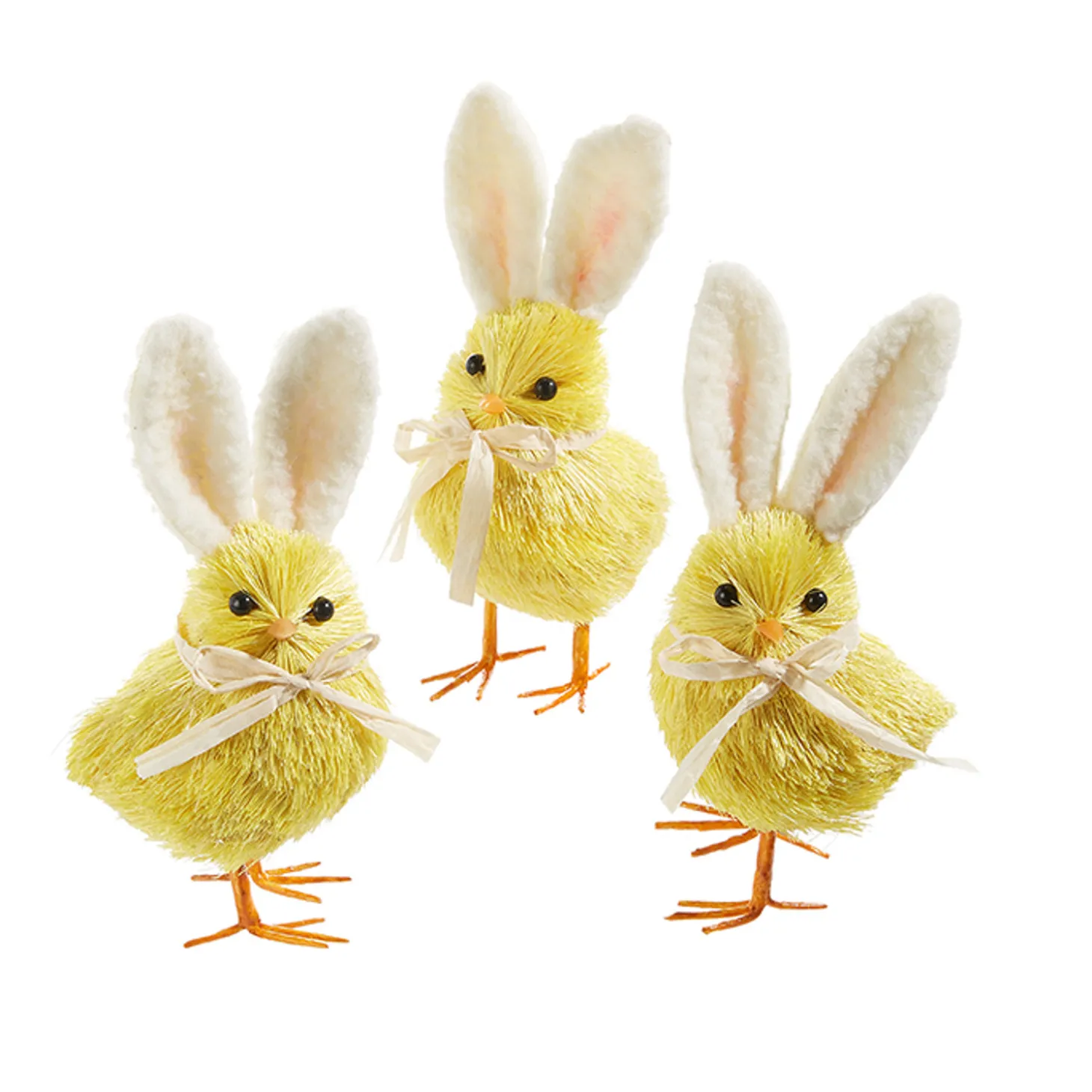 Raz Set Of 3 6" Yellow Easter Chicks With Bunny Ears 4353309