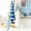 Raz Set Of 3 Blue And White Snowy Glass Christmas Trees 4222914