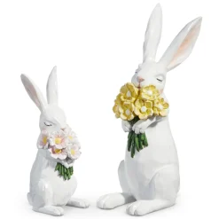 Raz Set Of 2 Bunnies With Flowers Spring Decoration 4411159