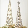 Raz Set Of 2 Crystal Jeweled Tree With Gold Glitter Christmas Decoration 4213523