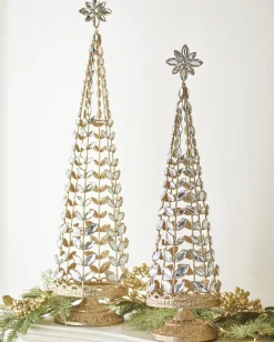 Raz Set Of 2 Crystal Jeweled Tree With Gold Glitter Christmas Decoration 4213523