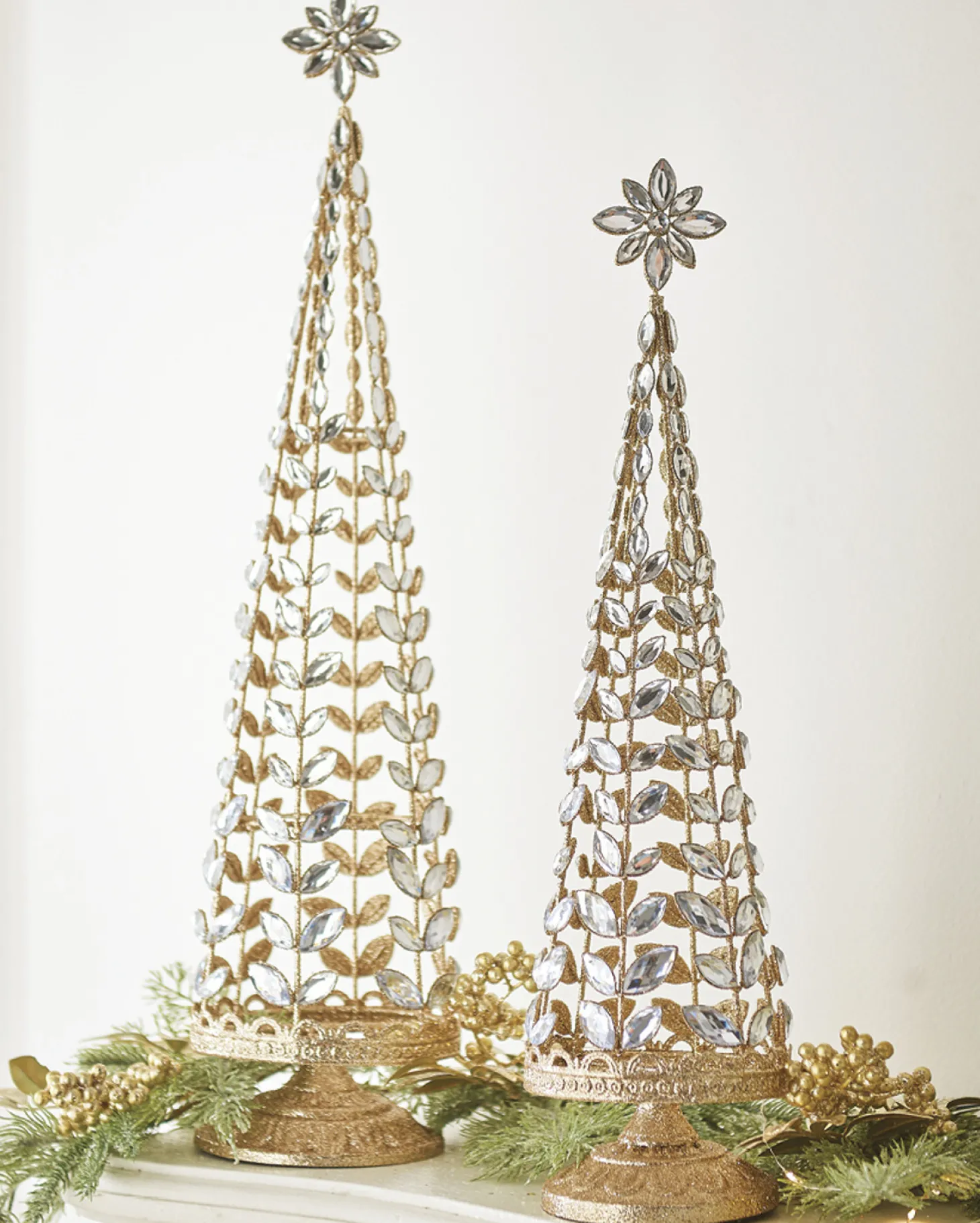 Raz Set Of 2 Crystal Jeweled Tree With Gold Glitter Christmas Decoration 4213523