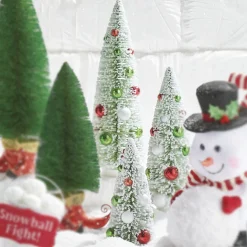 Raz Set Of 3 Frosted Bottle Brush Trees With Ornaments Christmas Decoration 4215566
